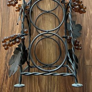 VTG Wine Rack 3 Bottle - Iron/Wire - Grapevine Amber Grapes/Leaves - 19”x11”x7”